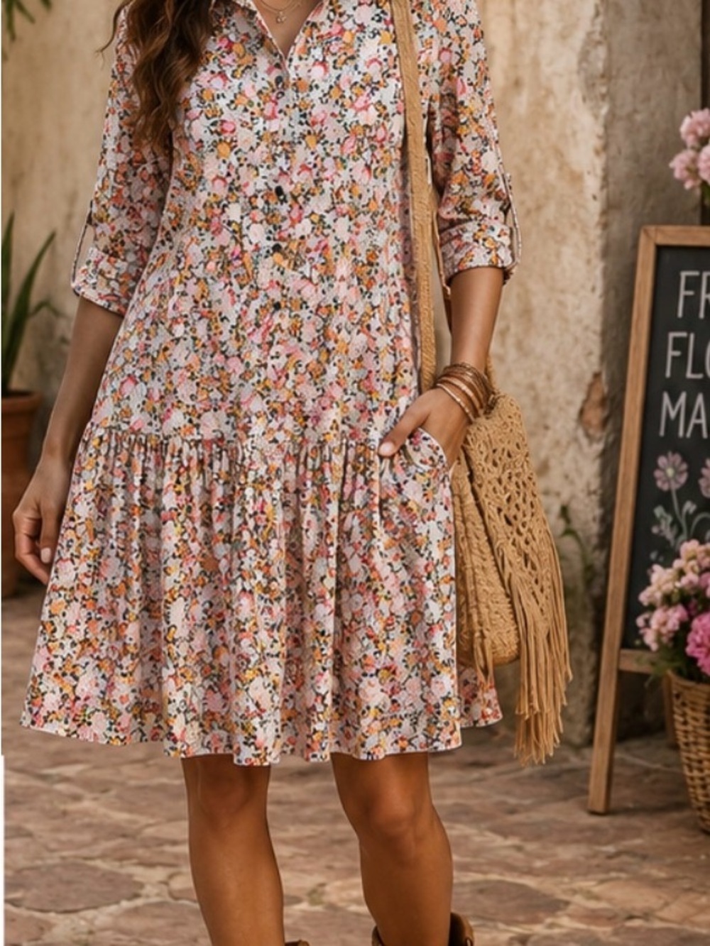 The Shirt by Rochelle Behrens Floral Button Front Drop Waist Dress P2P 20’